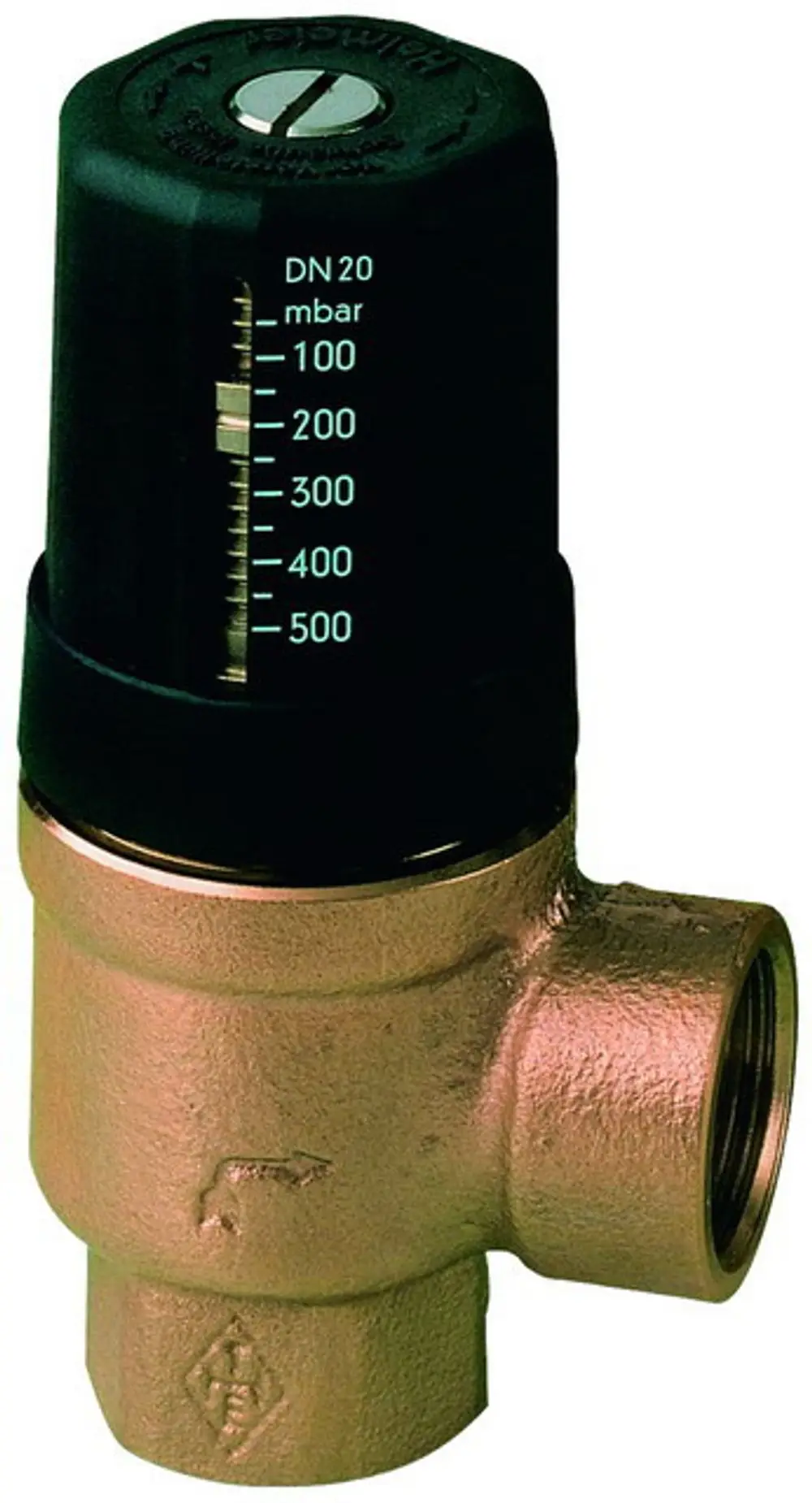 Differenzdruck-Überströmventil mit Innengewinde, hergestellt von IMI Hydronic Engineering. Das Ventil zeigt eine Skala für Druckwerte in mbar an.